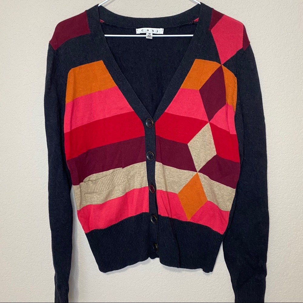NWT Cabi Button Front Multicolored Argyle Cardigan